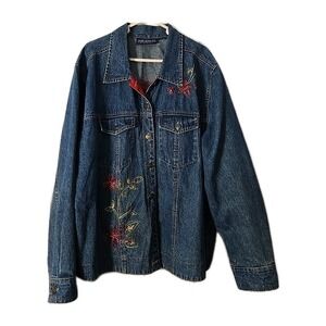 Jane Ashley Embroidered Denim Jacket Fall Beaded Embellished Size 1X Plus
